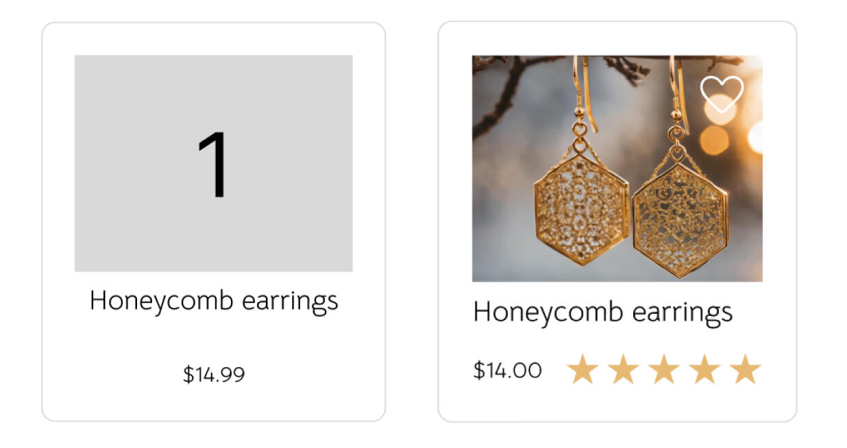 First iteration vs. final iteration of product cards